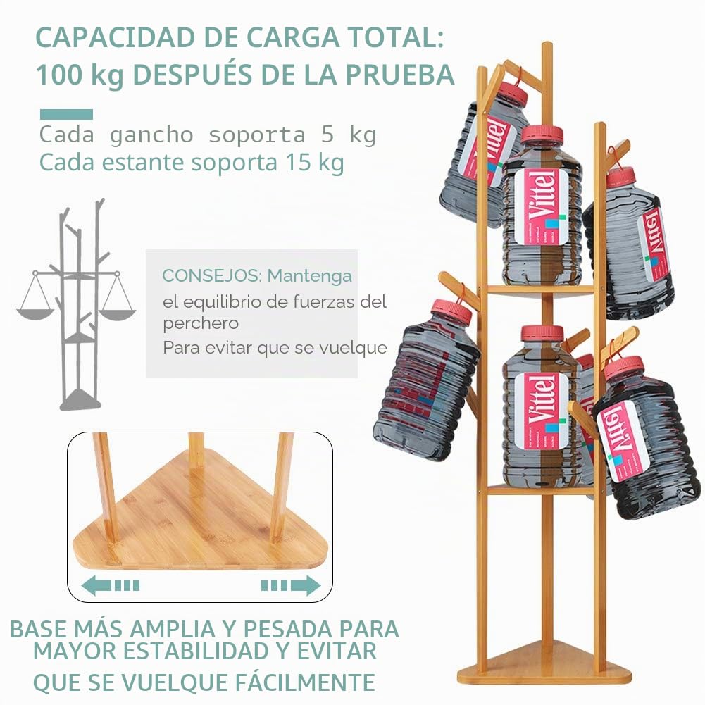 unho Perchero de Pie Madera de Recibidor: Perchero Ropa Original Bambu Colgador Ropa de Arbol con 9 Ganchos 3 Estantes para Entrada Dormitorio Habitacion Pasillo