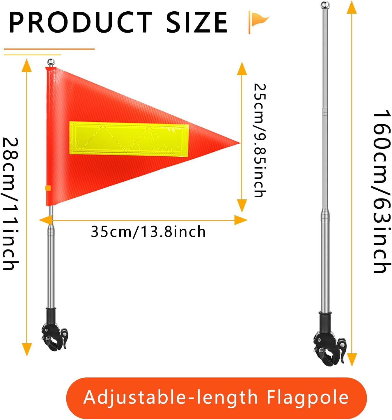 Wheelchairs Flag Orange Safety Flag with Reflective Strip and 5.3 Feet Retractable Flagpole, Wheelchairs Flags Holder, Bike Flag with Pole and Mount for Safety - Image 5