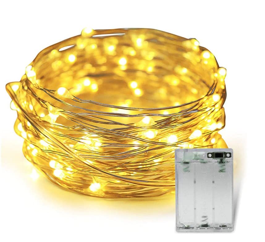 Volunx LED Fairy Lights, Battery Operated Silver Copper Wire String Lights, 1/3/5/10m Length Options for Indoor Outdoor, Christmas, Halloween, Bedroom, Party Decoration (Warm White, 10m / 100LED)
