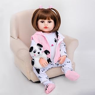 Brastoy Bebê Reborn Boneca Silicone Menina Original 48cm Com Panda Original (48cm Menina Panda Rosa)