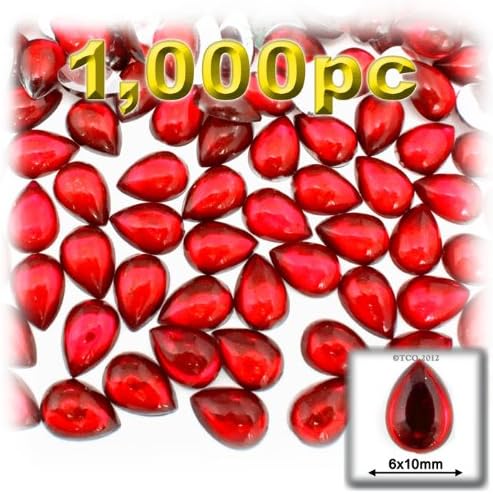 The Crafts Outlet 1000-Piece Acrylic Flatback Cabochons Teardrop Beads, 6 by 10mm, Ruby Red