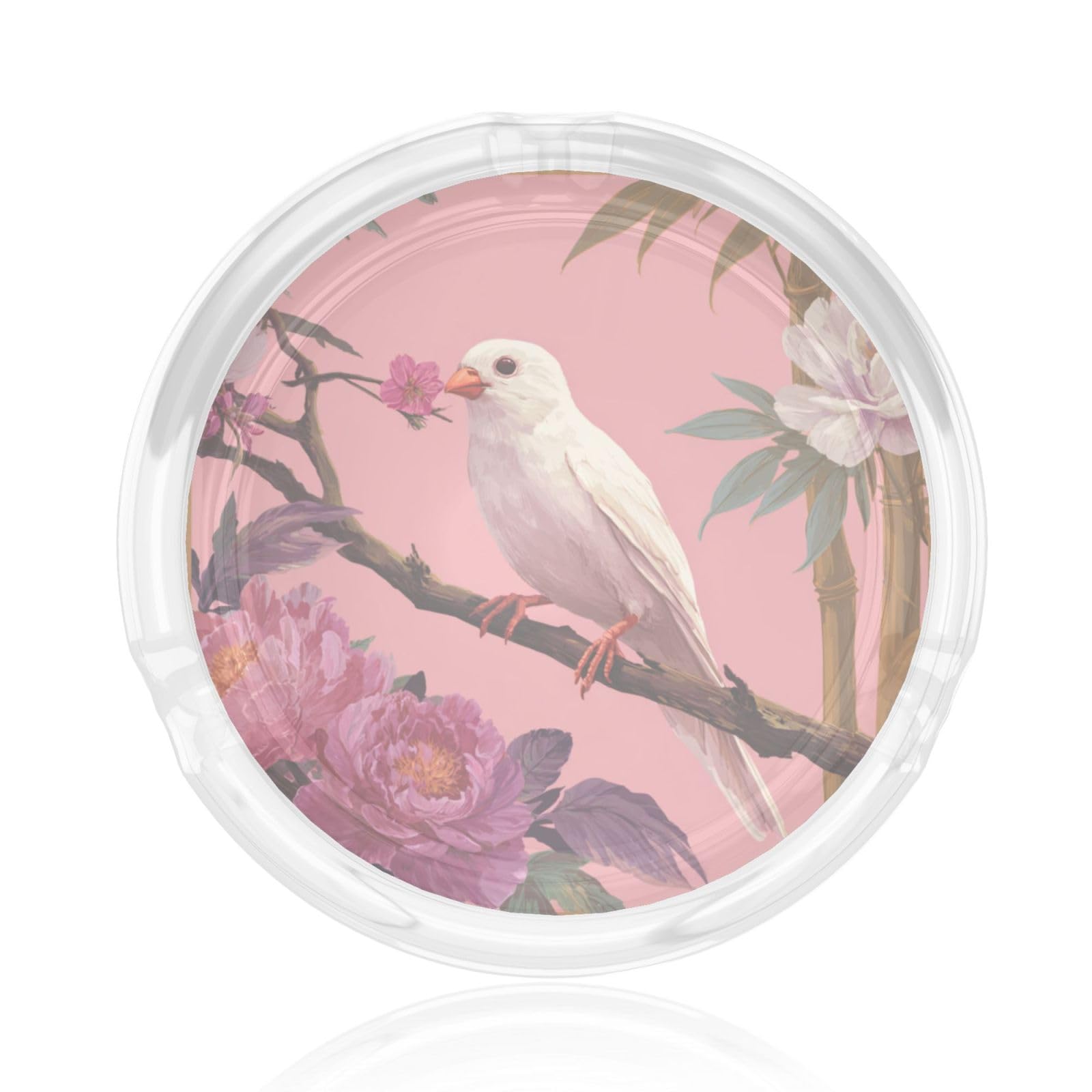 White Bird Perched On A Dark Brown Branch Glass Ashtray For Cigarettes Ash Trays Case For Home Office Decor