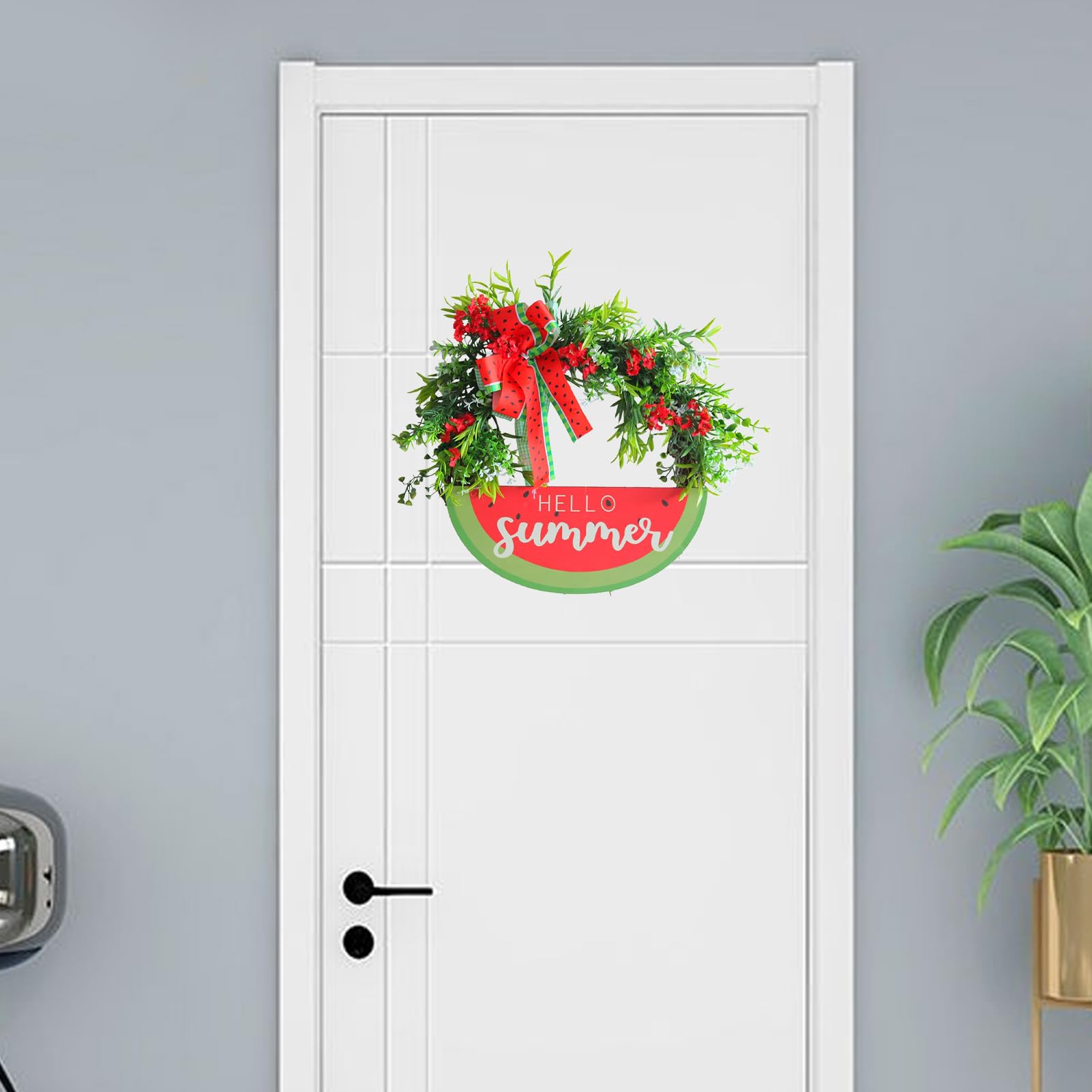 Cartello Hello Summer Anguria da 16 Pollici per Porta D'ingresso Ghirlande Estive di Anguria Ghirlande Primaverili con Fiocco di Anguria per Porta D'ingresso Parete Portico