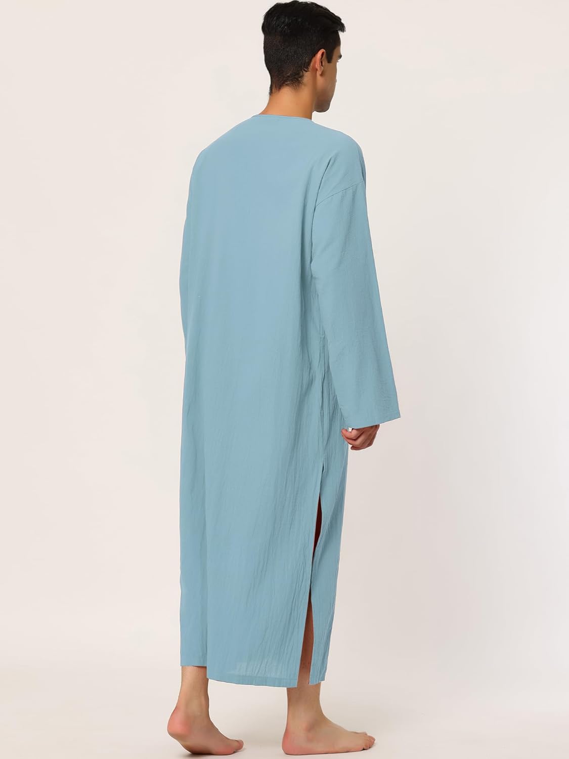 Lars Amadeus Men's Nightshirt Cotton Sleep Shirt Side Split Long Gown with Pockets - Image 4