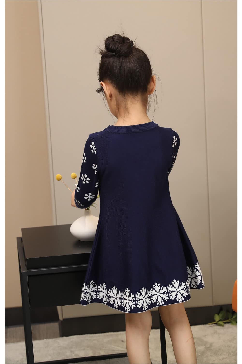 Smiling Pinker Girls Warm Ribbed Knit Dresses Xmas Reindeer Snowflake Jumper Swing Dress Santa Present