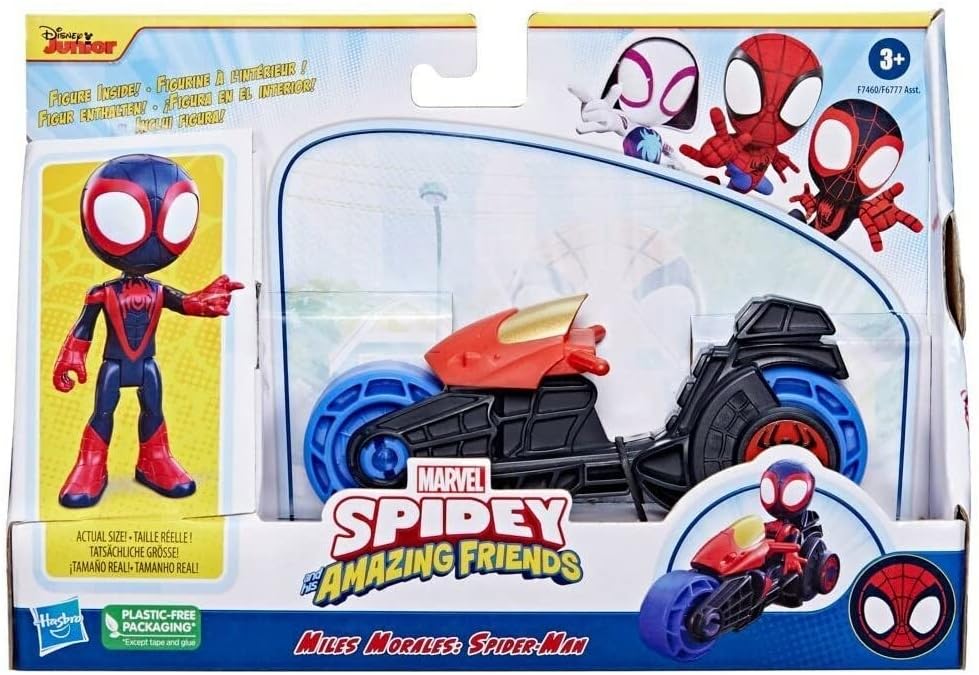 Hasbro Marvel Spidey and His Amazing Friends, Miles Morales Action Figure, Toy Motorcycle, Toys for 3 Year Old Boys and Girls and Up