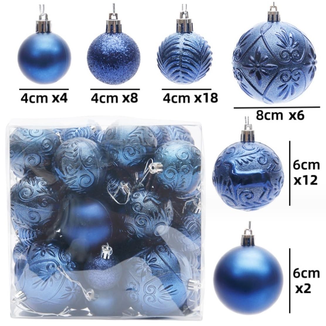 Weihnachtskugeln 50-teiliges Weihnachtskugel-Set, Champagner-Christbaumschmuck, Bruchsicherer Weihnachtsbaum, Heimdekoration Dekoration(Blue)