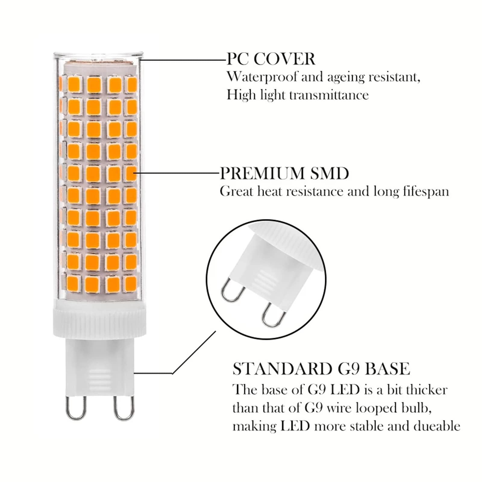 Bombillas LED G9 12W repuesto 120W Ahorro de energía Sin parpadeo 1200 LM No regulable Para iluminación del hogar lámparas araña lámparas techo dormitorios cocinas(Natural White 4000K,8pack)