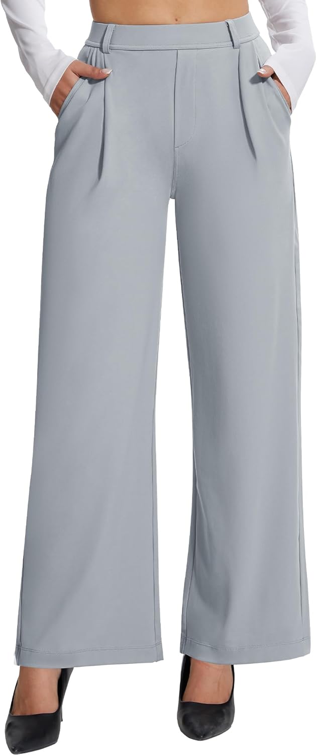 AVAMO Womens Dress Pants Wide Leg Stretchy Work Pants Pull On Business Casual Trousers Slacks for Women with Pockets
