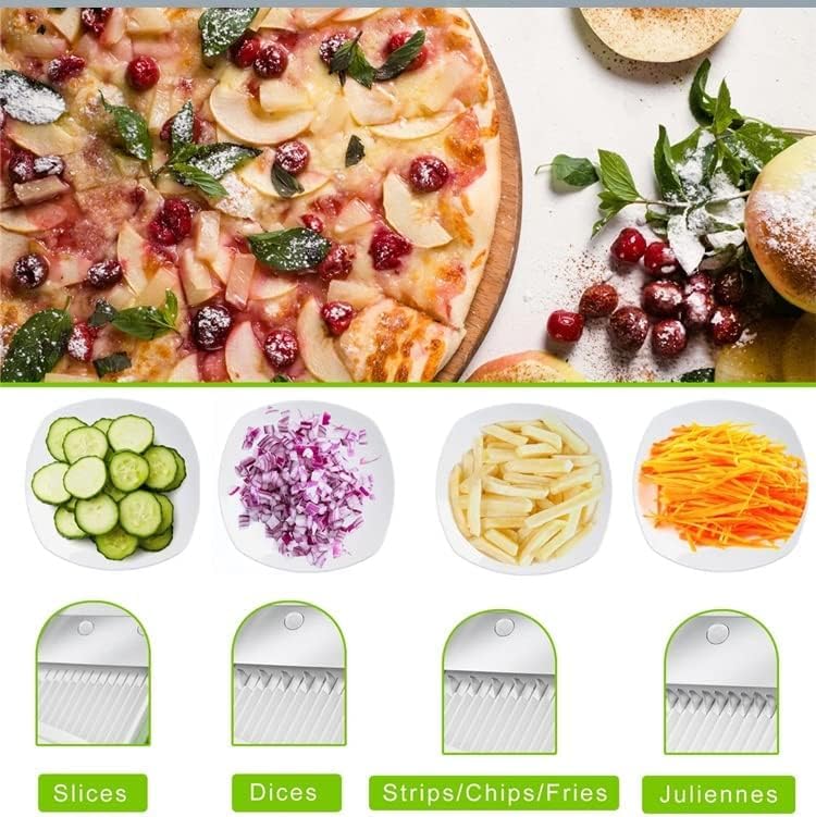 Mandolina Tagliaverdure Professionale 8 in 1 – Affetta Verdure Multifunzionale con Lame in Acciaio Inox, Regolabile per Taglio Sottile, Julienne, a Bastoncini – Contenitore,Spingi Alimenti e Accessori
