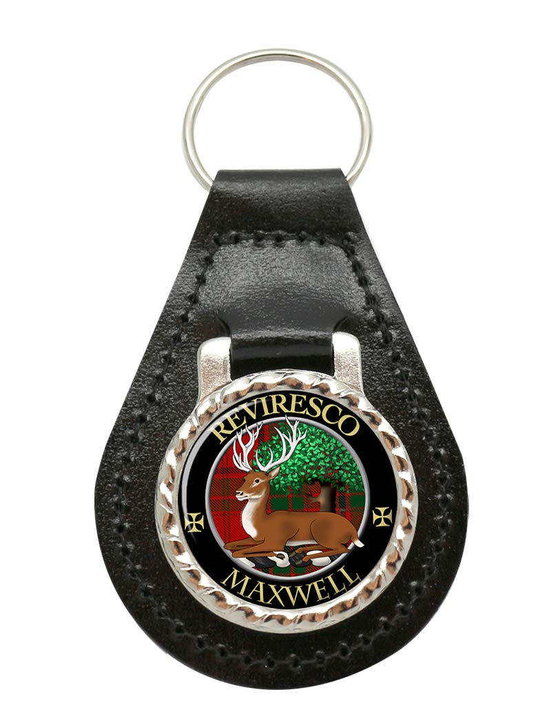 Giftshop Uk Unisex Black Leather And Silver Metal Maxwell Scottish Clan Leather Key Fob