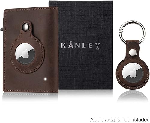 Miniatura 2 de Kanley Funda para Airtag con cartera y llavero de piel auténtica, funda protegida para AirTags, cartera multifuncional con funda para Apple AirTag
