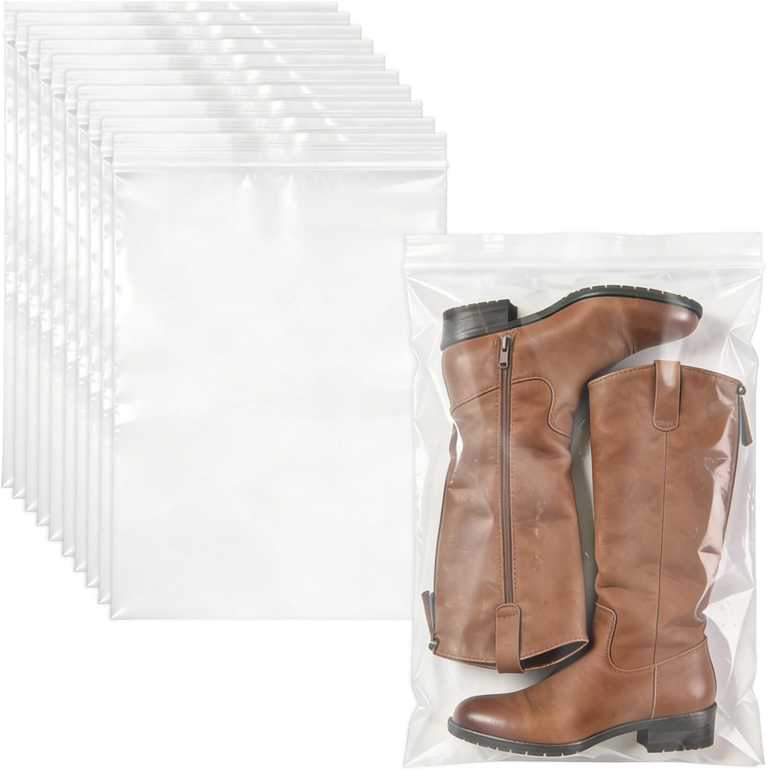 Klmnop 10 Pack Tall Boot Storage Bags for Travel & Home, Portable Resealable Dust Proof Boot Bags for Women and Men Cowboy Boots, Shoe Clothing, 17.7x27.5 Inches(Clear)