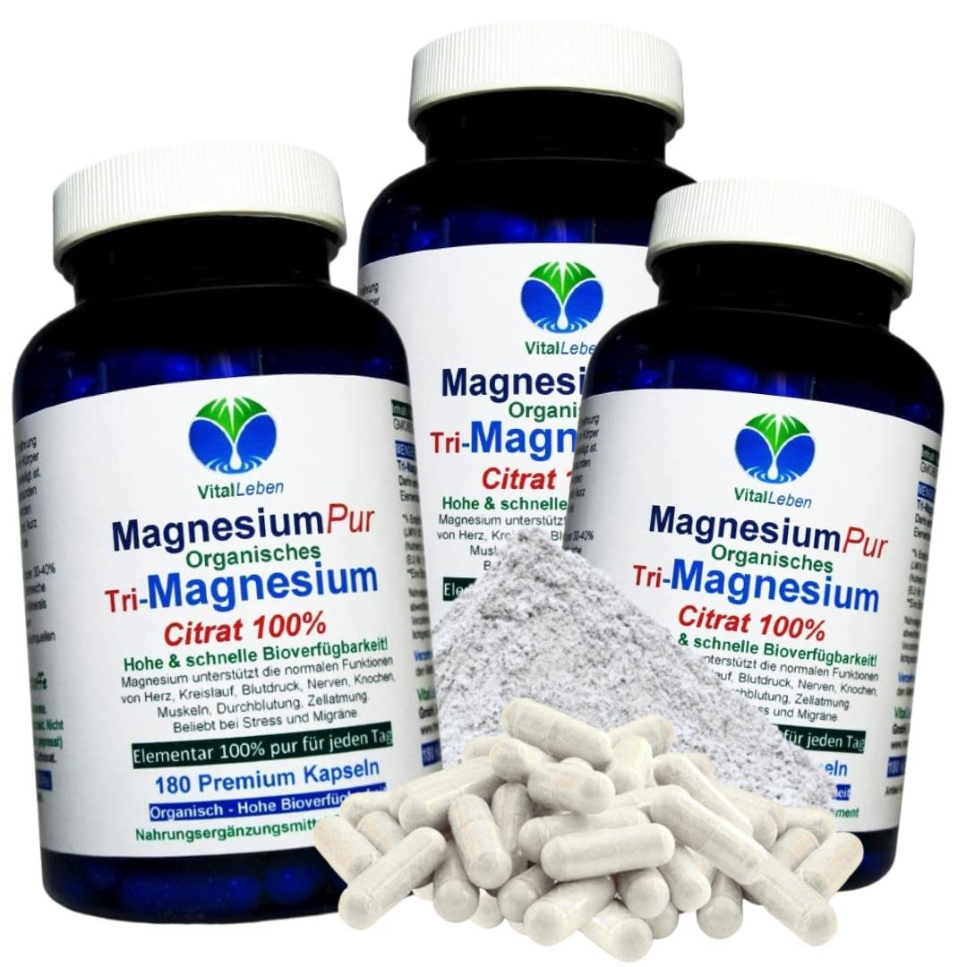 Magnesium Citrat organisch 540 (3x180) Pulver Kapseln TRI-MAGNESIUMCITRAT