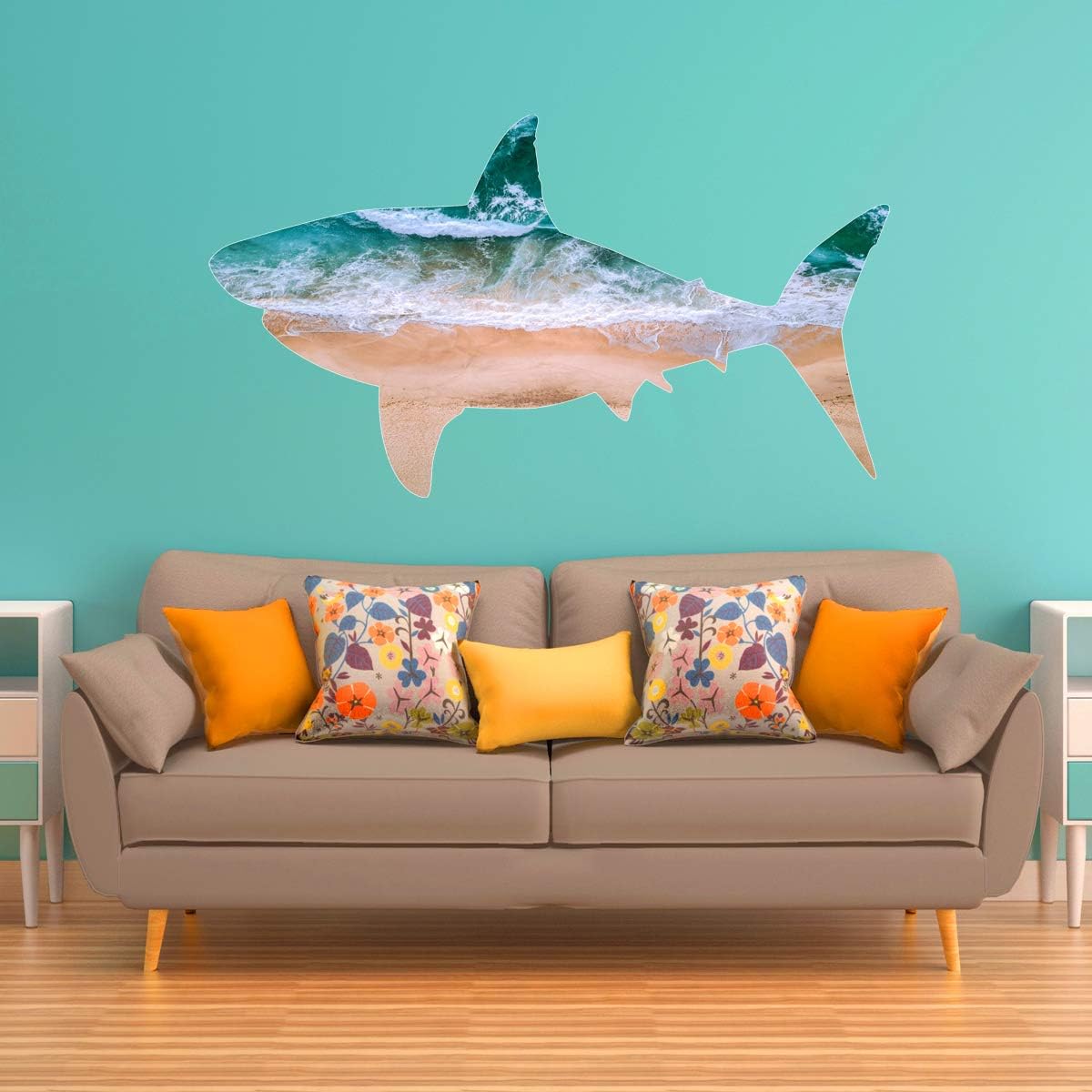 VWAQ Great White Shark Wall Art Decal - Ocean Wall Sticker Sea Theme Beach Decor - SC05 (28" H X 51" W)