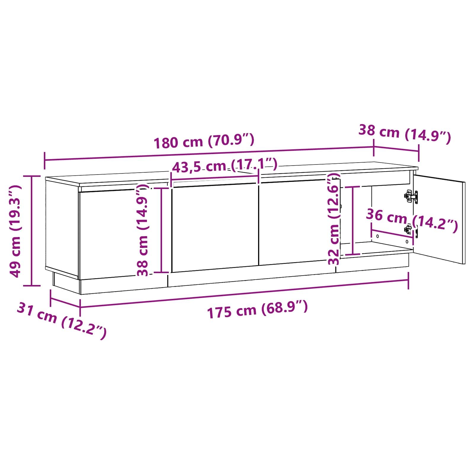 vidaXL Meuble TV Chêne fumé 180 x 38 x 49 cm Bois d'ingénierie, Solutions de Rangement Modernes, Meuble Mural rectangulaire, unité média compacte, mobilier Multifonctionnel