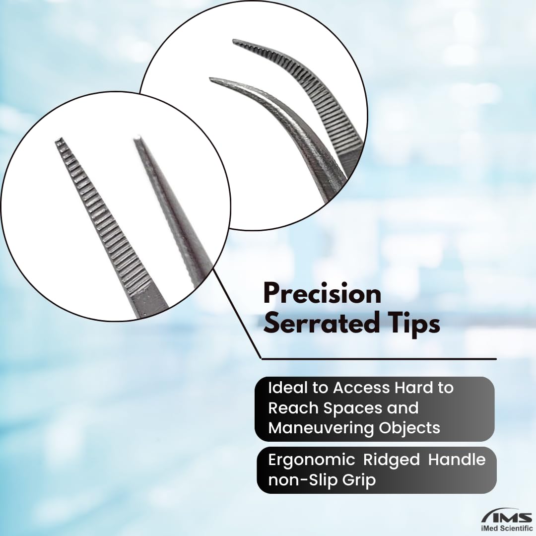 3 Stainless Steel Lab Forceps Offset Handle Tweezers Straight & Curved Serrated Tongs Set for Precision Work and General Use (6
