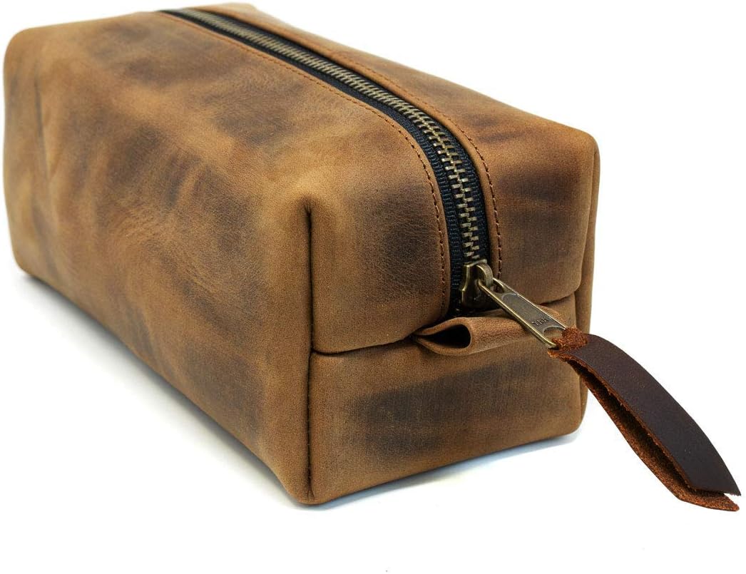 Leather Dopp Kit, Men's Dark Chocolate Leather Travel Kit, Monogrammed Toiletry Bag, Milwaukee Leather Travel Case