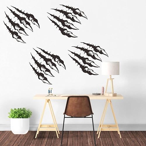 Miniatura 7 de Calcomanías de pared de garra de monstruo, juego de 4 calcomanías de PVC extraíbles para habitación de niños con diseño de rayas de dinosaurio y