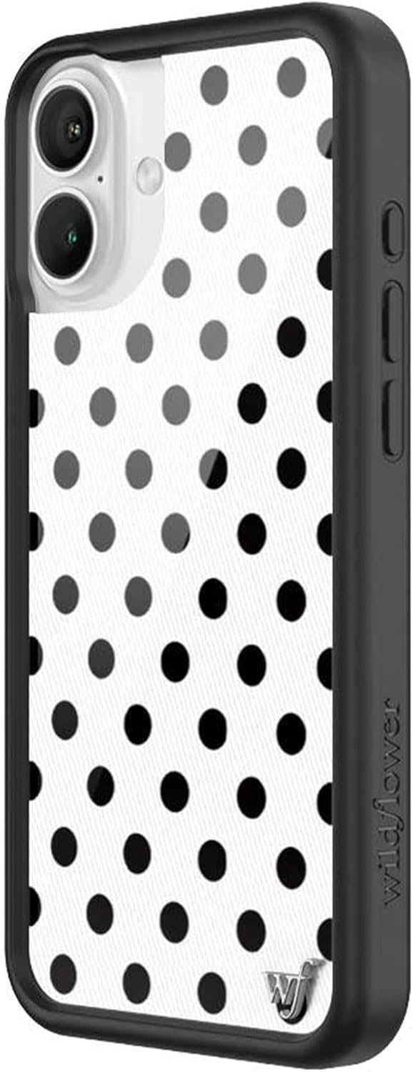 Wildflower Cases - Compatible with iPhone 16 Plus | Protective Black Bumper, 6.5ft Drop Test Certified, Women Owned Small Business | Spots Aesthetic Trendy Cute | Polka Dot - White & Black - Image 2