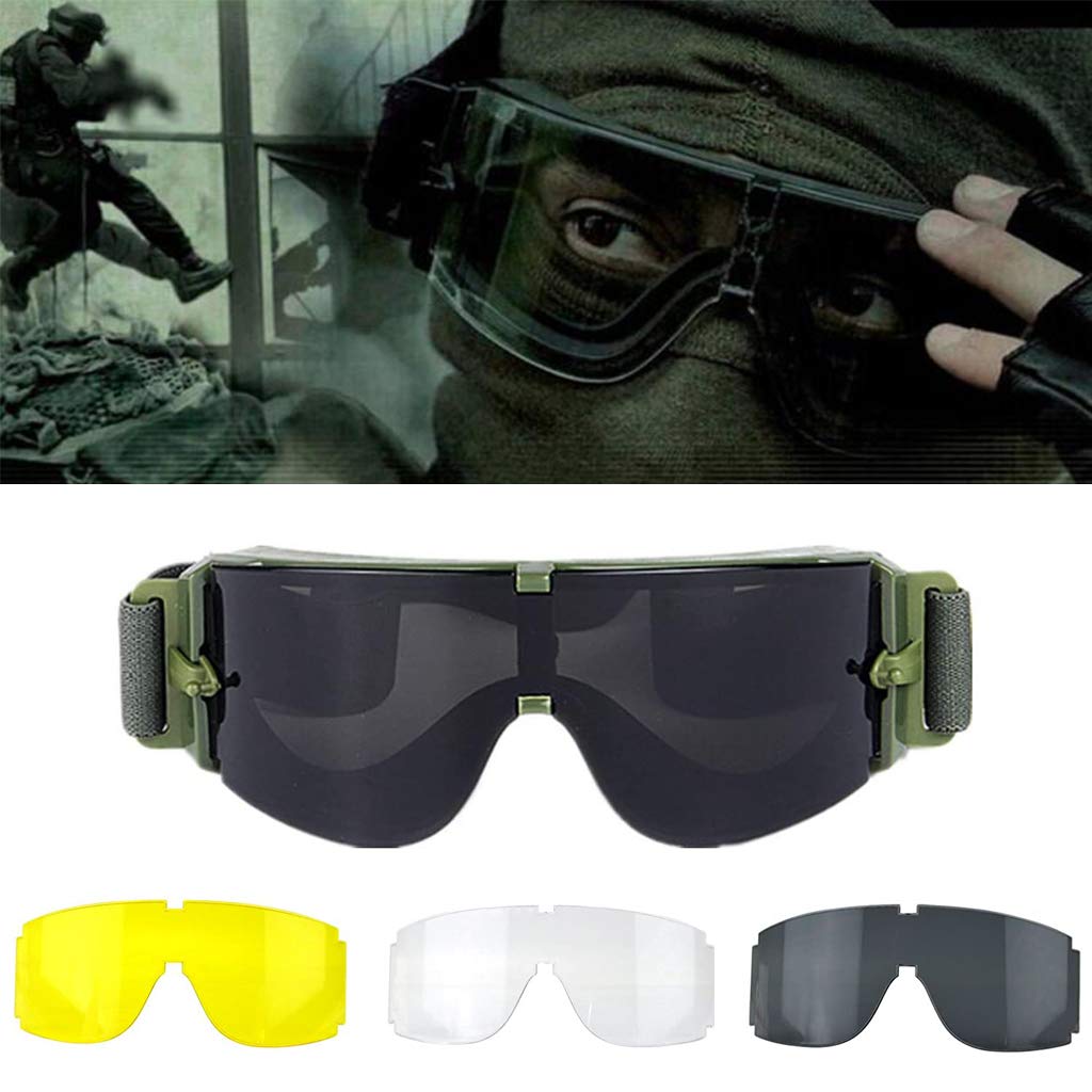 Lunettes tactiques de sécurité pour airsoft, anti-buée, anti-UV, avec 3 verres interchangeables pour sports de plein air, tir, chasse, paintball, équitation, cyclisme