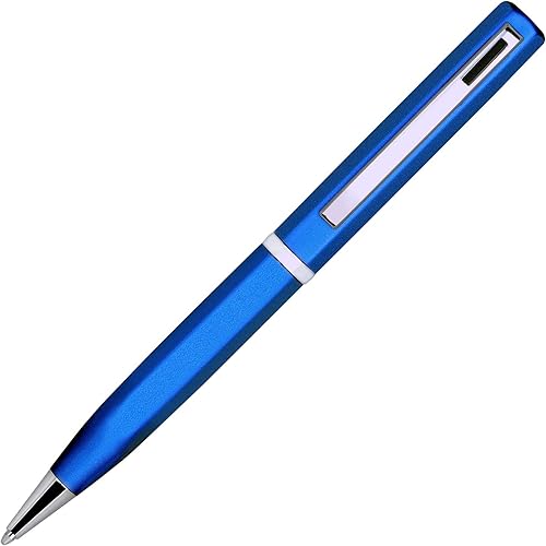 Lanier Blue Elica - Bolígrafo con detalles negros y anillo cromado brillante y piezas con punta media de 0.028 in, recambio de estilo cruzado