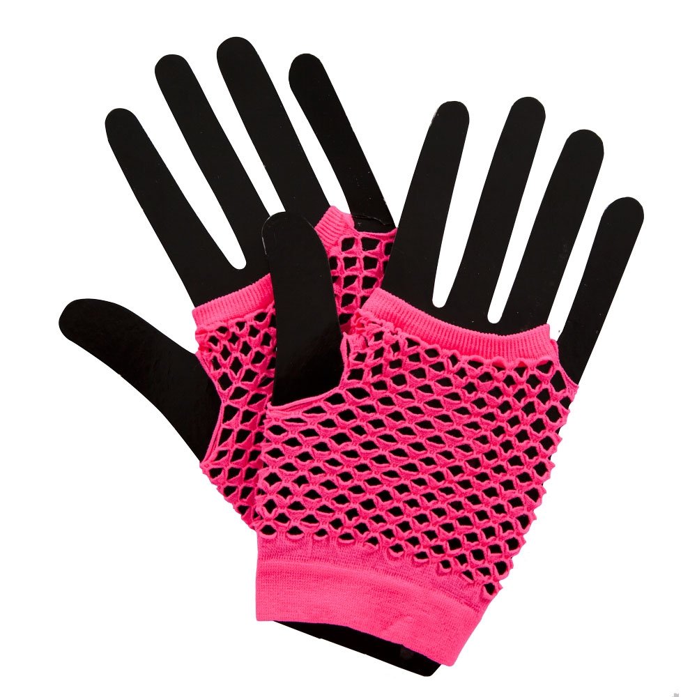 Wicked Costumes Neon Pink 80'S Net Gloves - Fancy Dress Accessory