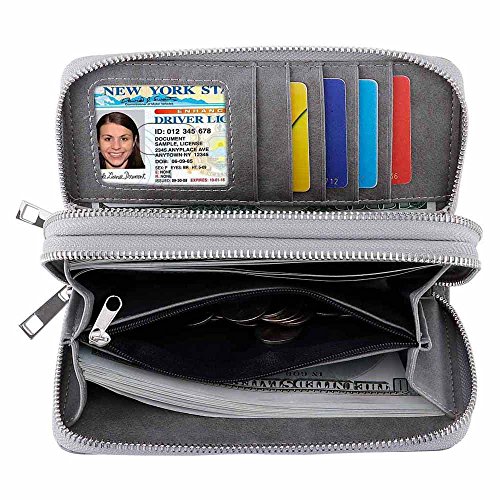 Image of XEYOU Double Zipper Long Clutch Wallet Cellphone Wallet for Women with Removable Wristlet Strap for Credit Card, Cash, Coin, Bill
