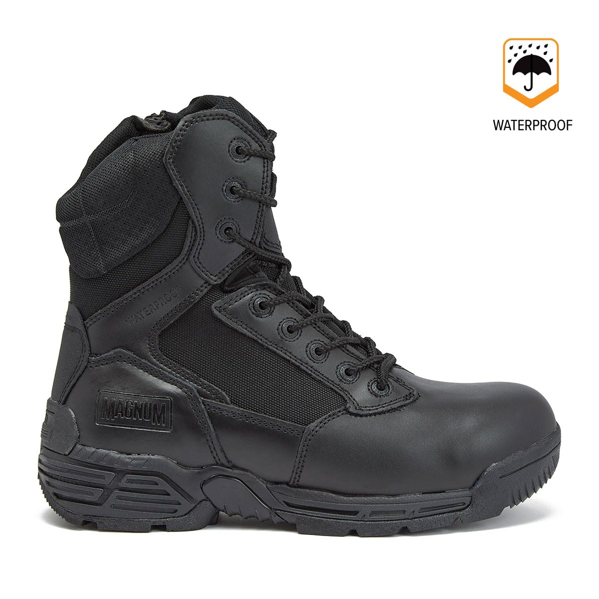 MAGNUM Stealth Force 8 Inch Waterproof Tactical Boots for Men, Military Combat Boots Men, Black Work Boots with Side Zipper, Botas de Trabajo Para Hombre
