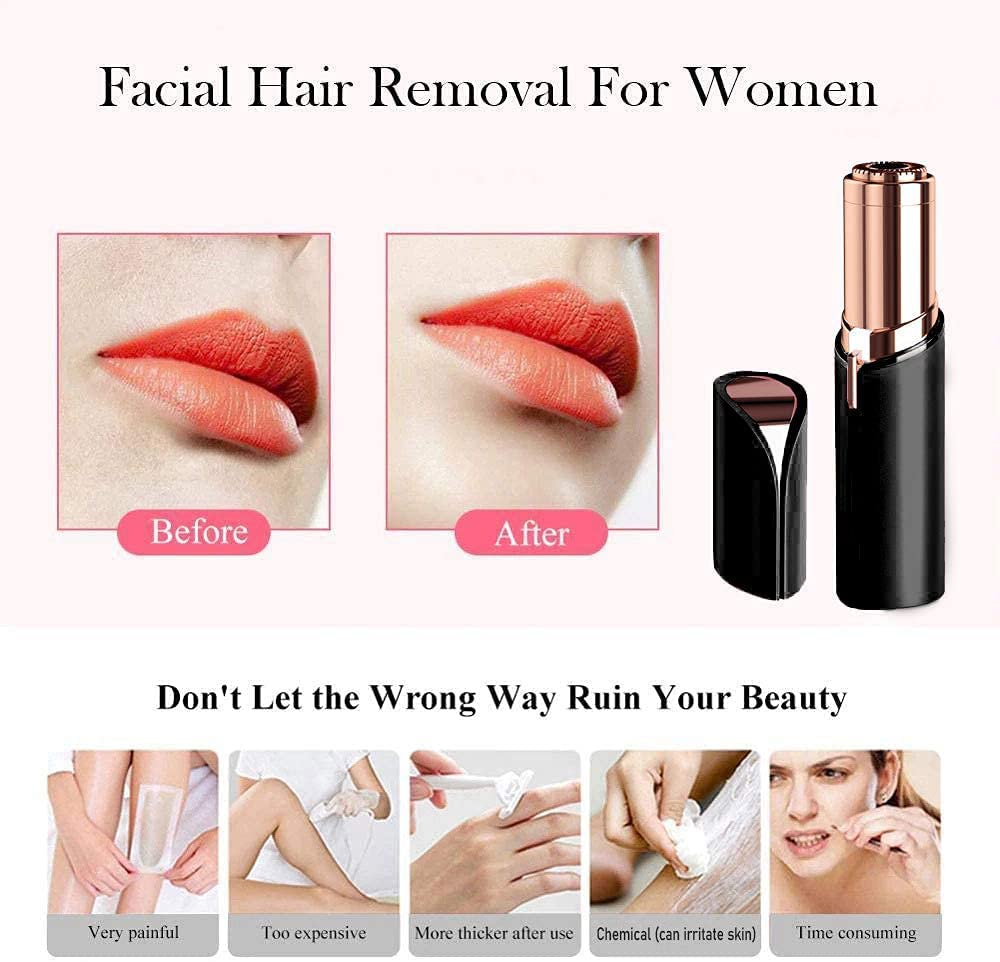 Depilación facial para mujer, removedor de vello sin dolor, rasuradora impermeable con luz LED para la cara, parte superior del bigote y la barbilla, recargable (negro mate) 4
