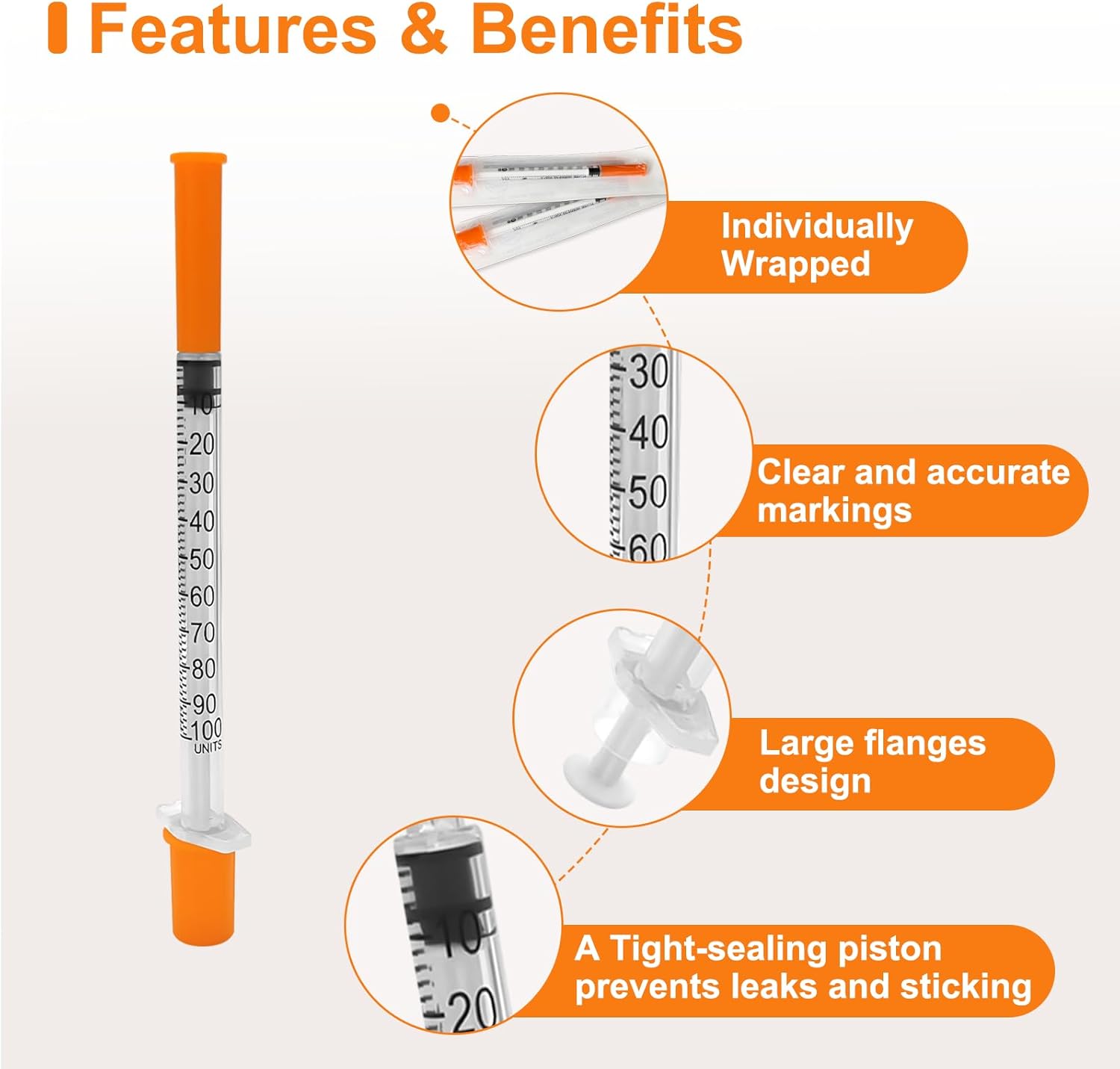 100 Pack U-100 Syringes, 1ml/cc 30G 5/16" (8mm) Disposable Syringe, Individually Packed