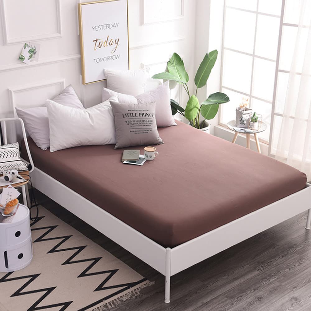 Drap-Housse en Coton marron 90x200x20cm avec bonnet élastique pour lit simple