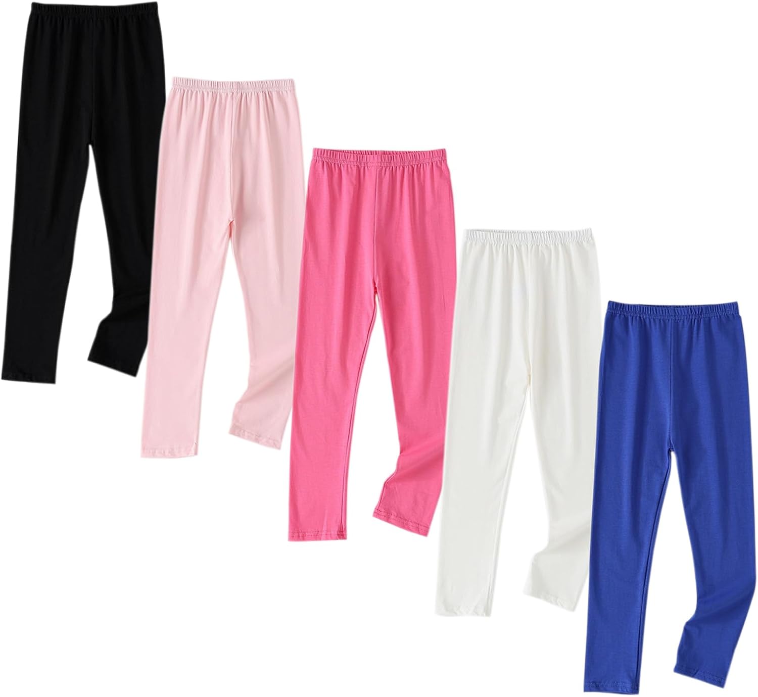 VVEEWUU Basic Cotton Leggings for Girls 5 Pack Solid Girls Leggings Comfortable Stretchy Soft Tights Pants for Kids