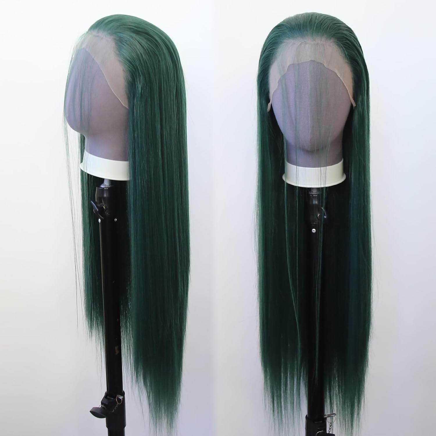 Dark Green Wig Long Straight Deep Green Synthetic Lace Front Wigs Pre Plucked with Natural Hairline for Fashion Women Heat Resistant Fiber Hair Glueless Synthetic Lace Wig (Dark Green)