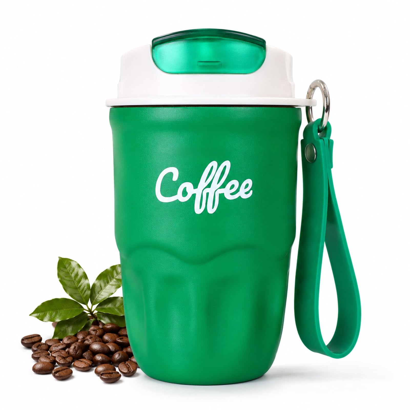 Coffee Vacuum Flask, 1 Count Portable Coffee Cup with Lid & Handle, Stainless Steel Insulated Water Bottle for Home, Office, and Outdoor Use, Insulated Travel Drinkware, Travel Coffee Mugs (Green)