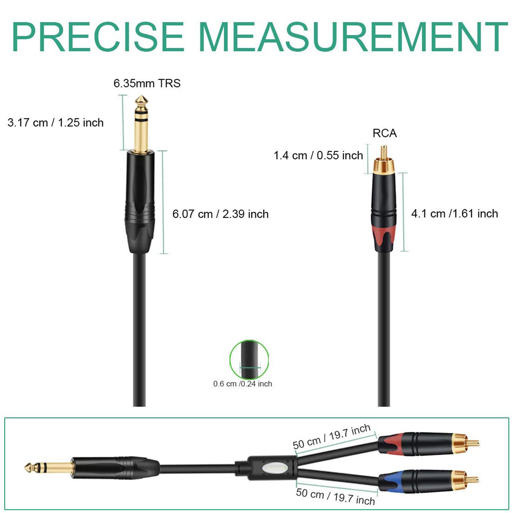 Cavo Audio 3.5 Mm RCA Cavo Audio Stereo Da 20 Piedi - Connettore 3.5mm Maschio A Doppio RCA Maschio, Colore Nero, Marca My Cable Mart Cavo TOSLINK - Foto 5
