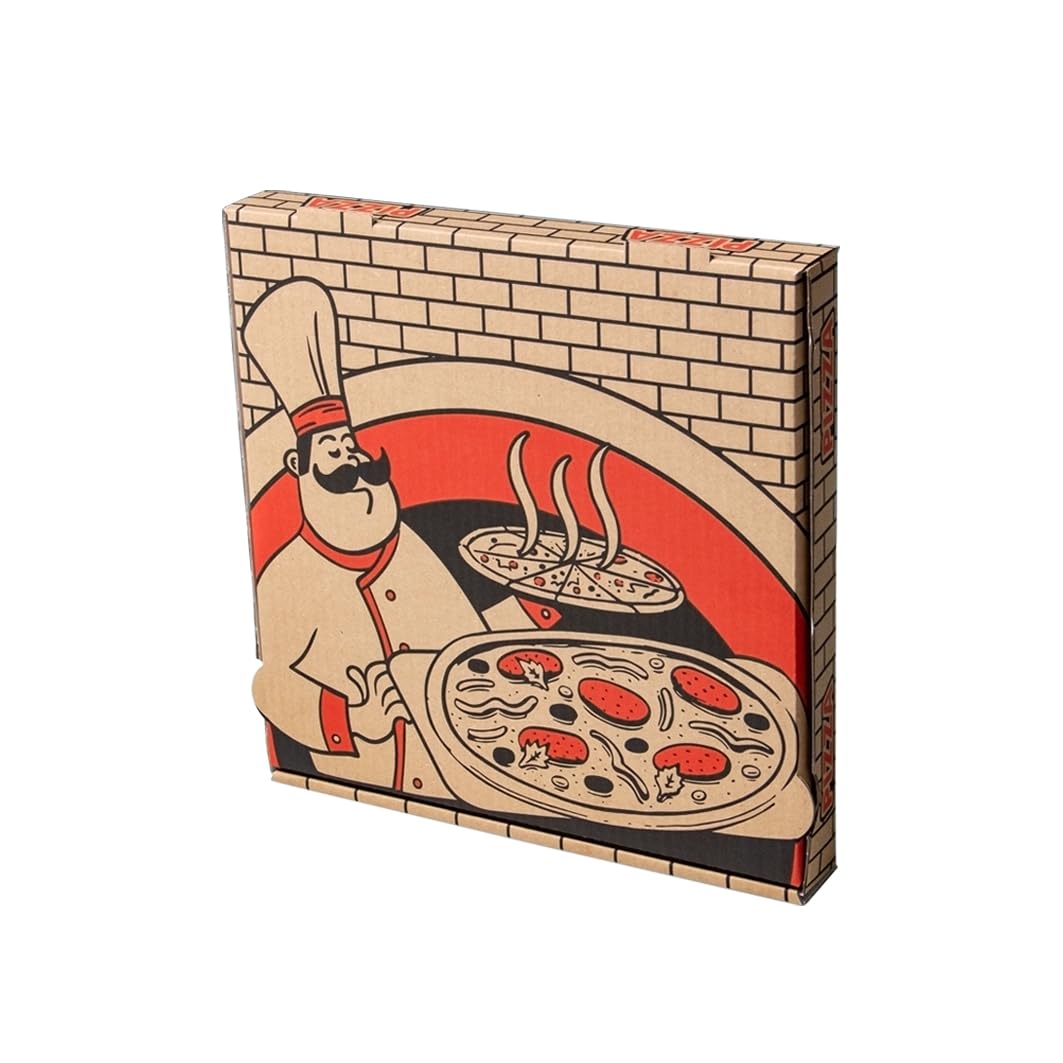 Paxit - Pizza Box 50 Stück, Pizzabox 350x350x40 mm Bedruckte, Pizzakarton 3-Lagig, Pizza Karton Grammatur: 395 g/m2, Pizza Transportbox Gestanzt, Pizzaschachtel Welle B, Pizza Aufbewahrungsbox