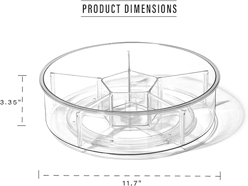 Miniatura 2 de BINO Organizador redondo de plástico con 6 compartimentos, transparente, contenedor giratorio dividido para tocadiscos, organizador giratorio de