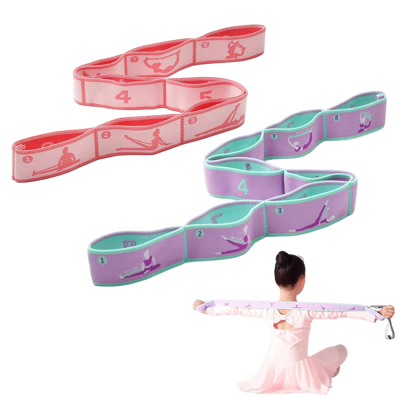 Stretching Strap with Loops, 2Pcs Yoga Pull Strap, Resistance Bands Elastic Yoga Straps Leg Stretcher Strap Yoga Straps for Stretching for Gymnastics Training Yoga latin Exercise Trainer