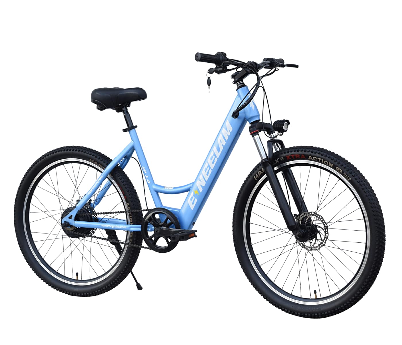 Neelam E PRIZM Unisex Electric Bicycle T-26 High Tensile Steel Frame| Disk Brake|INBUILT Battery 36V-250W |7.8AH|Suspension Fork|Battery Indication Display |Saddle with Memory Foam Color-Ice Blue-image-25