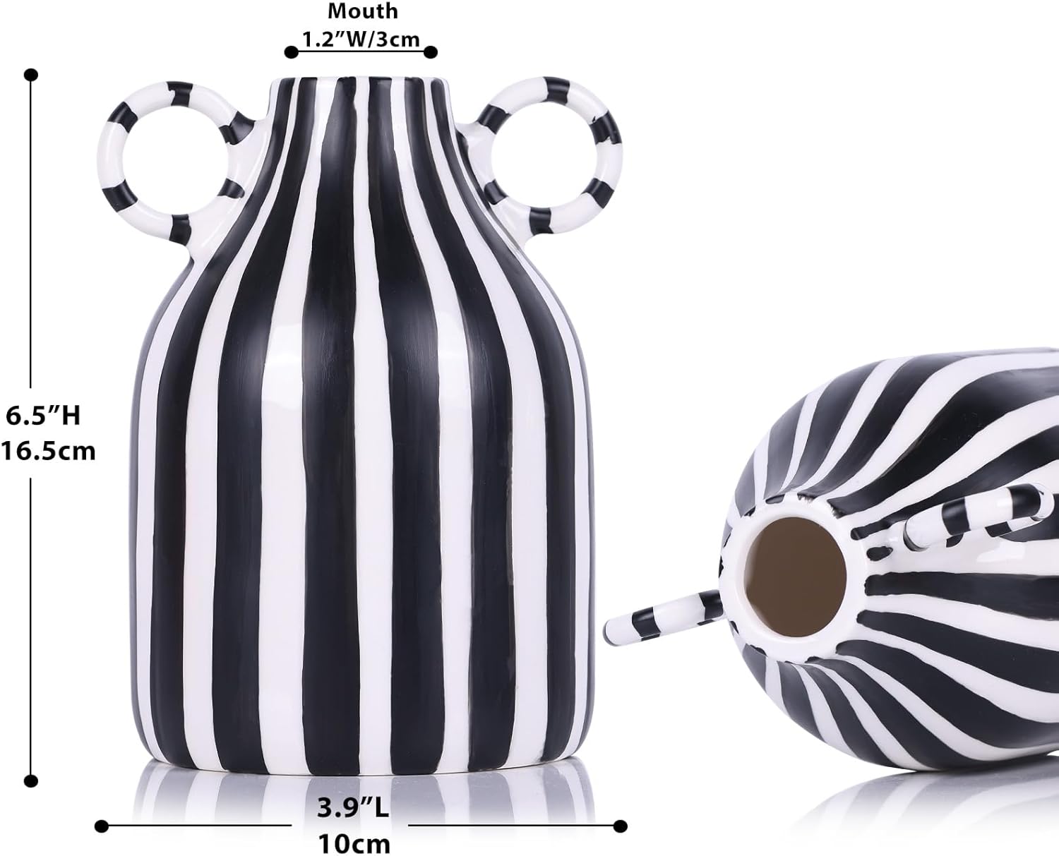 Modern Black and White Decor Striped Vase – Minimalist Funky Boho Home Accent Vase for Living Room Coffee Table Centerpiece, Office, Bookshelf, and Windowsill (B) - Image 3