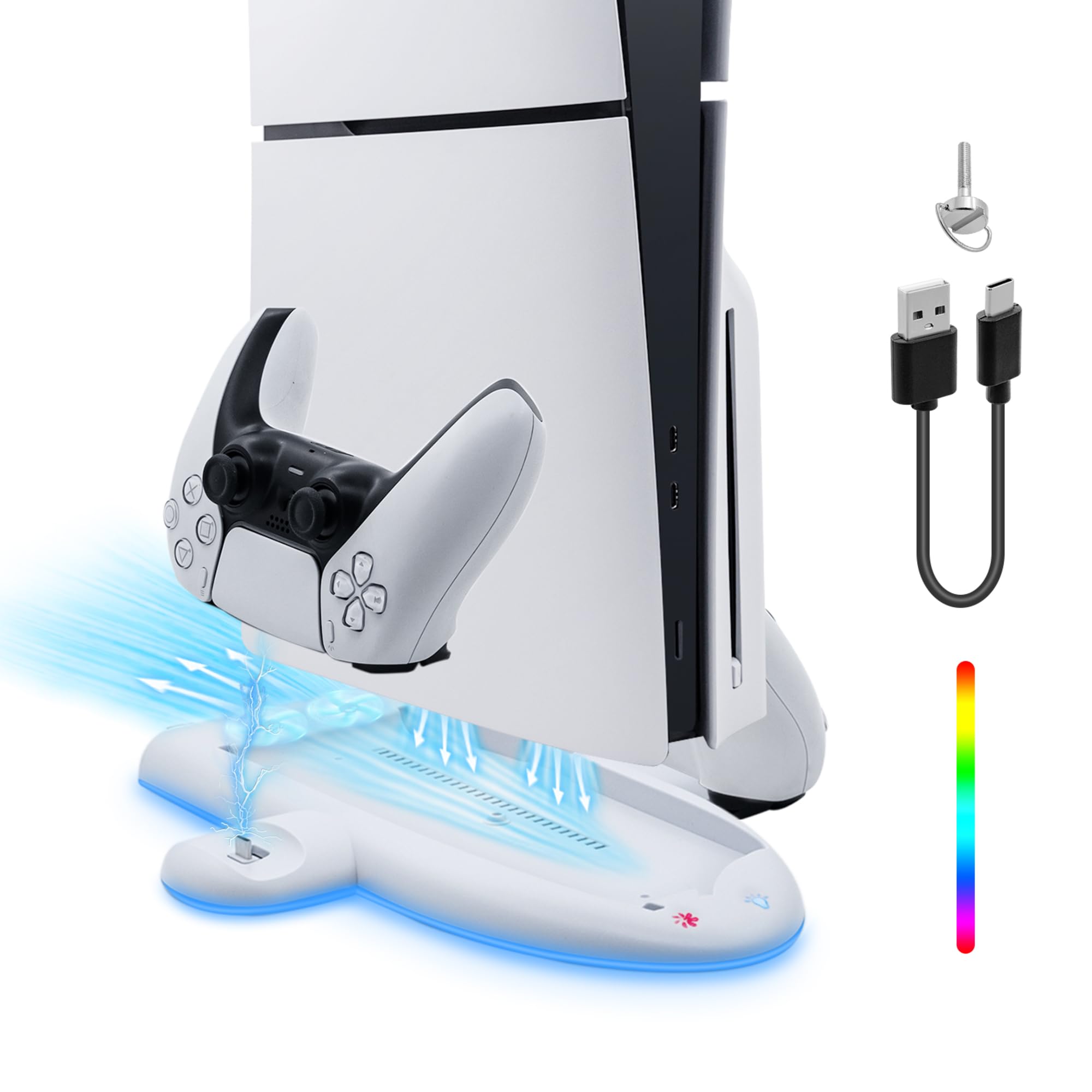 Mcbazel PS5 Slim Compatible Vertical RGB Charging Stand with Cooling Fan, Overcharge Prevention, Controller, Supports Simultaneous Charging of 2 Devices, Space Saving, For Both Disc/Digital Versions, (B0CP7ZVPNN) Amazon Price History, Amazon Price Tracker