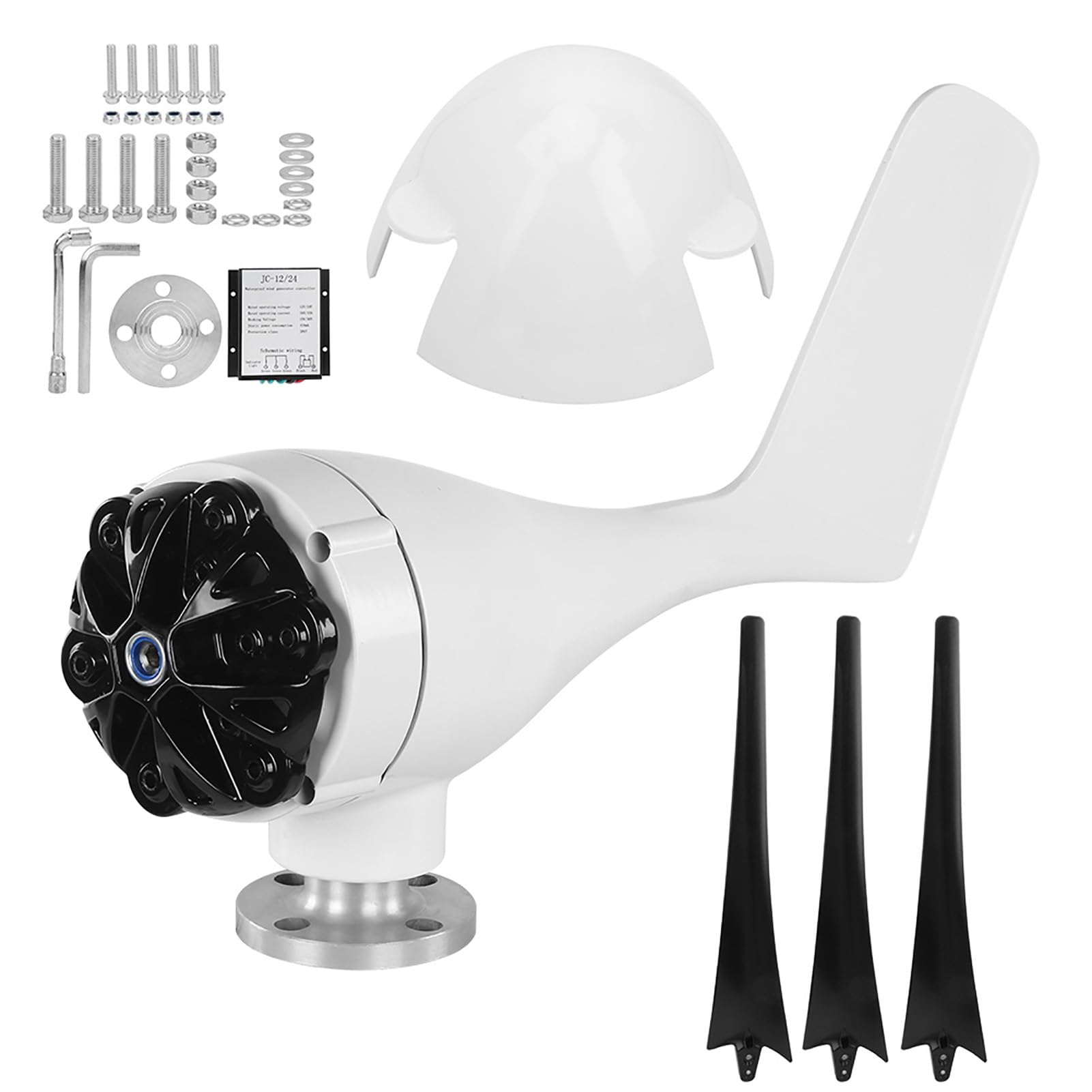 FTVOGUE Kit de Generador de Turbinas Eólicas, Aerogenerador de 3 Aspas de 200 W, 12 V con Controlador, Opciones de Voltaje Negro para Usuarios de Energía Fuera de la Red, Barco, Granja Doméstica