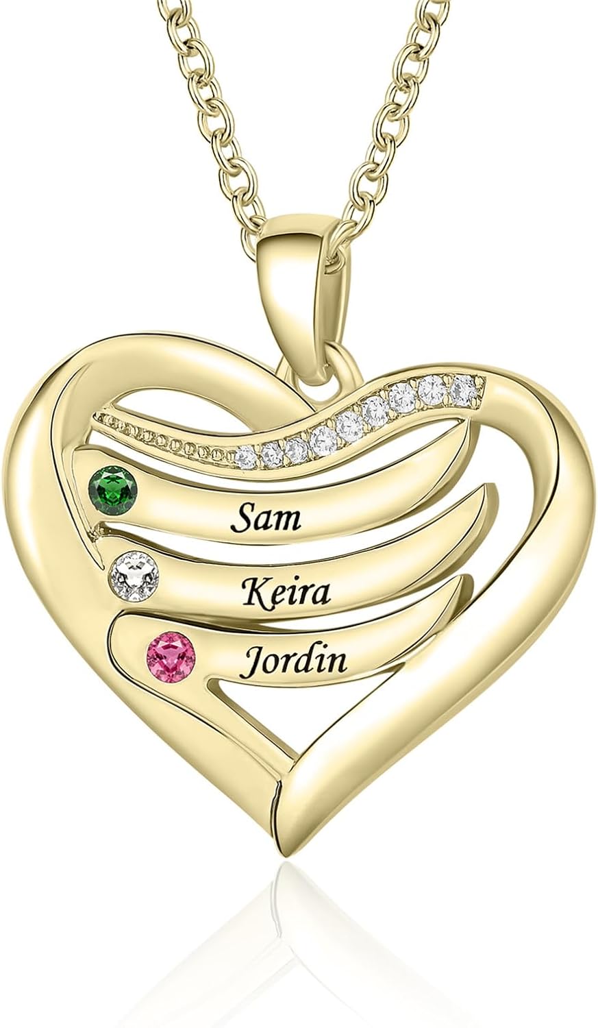 LucySky Personalized Mothers Necklace with Birthstones Customized Promise Necklace Heart Pendant with Engraved 1-4 Names Mother’s Day Christmas Anniversary Birthday Gifts for Mom Wife Nana