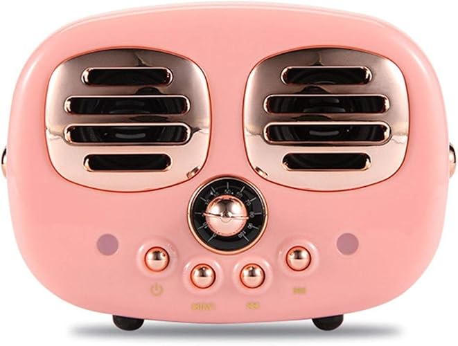 DAGUAN-YAOYAO Radio Speaker Home Speakers Retro Nostalgic 3D Bluetooth Radio Speaker Wireless Bass Box USB FM Color  Pink