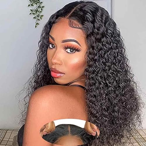 Glueless Wigs Human Hair Pre Plucked Pre Cut 4x4 Lace Front Wigs for Black Women Human Hair Wear and Go Glueless Wig for Beginners Curly Human Hair Wig (18 Inch)