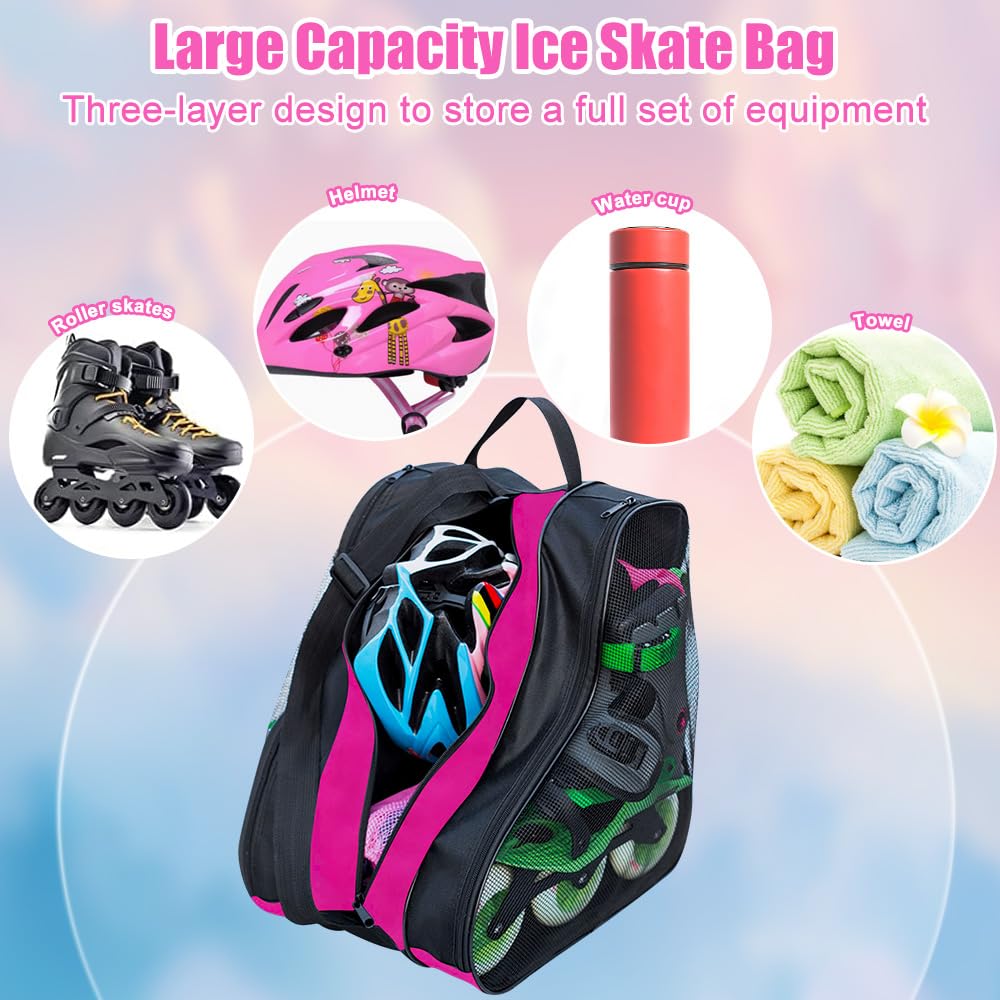 Sac De Transport Pour Patins ADERTOS – Tissu Oxford, 3 Compartiments, Bandoulière Réglable, Maille Respirante – Pour Patins à Roulettes Ou Patins à Glace