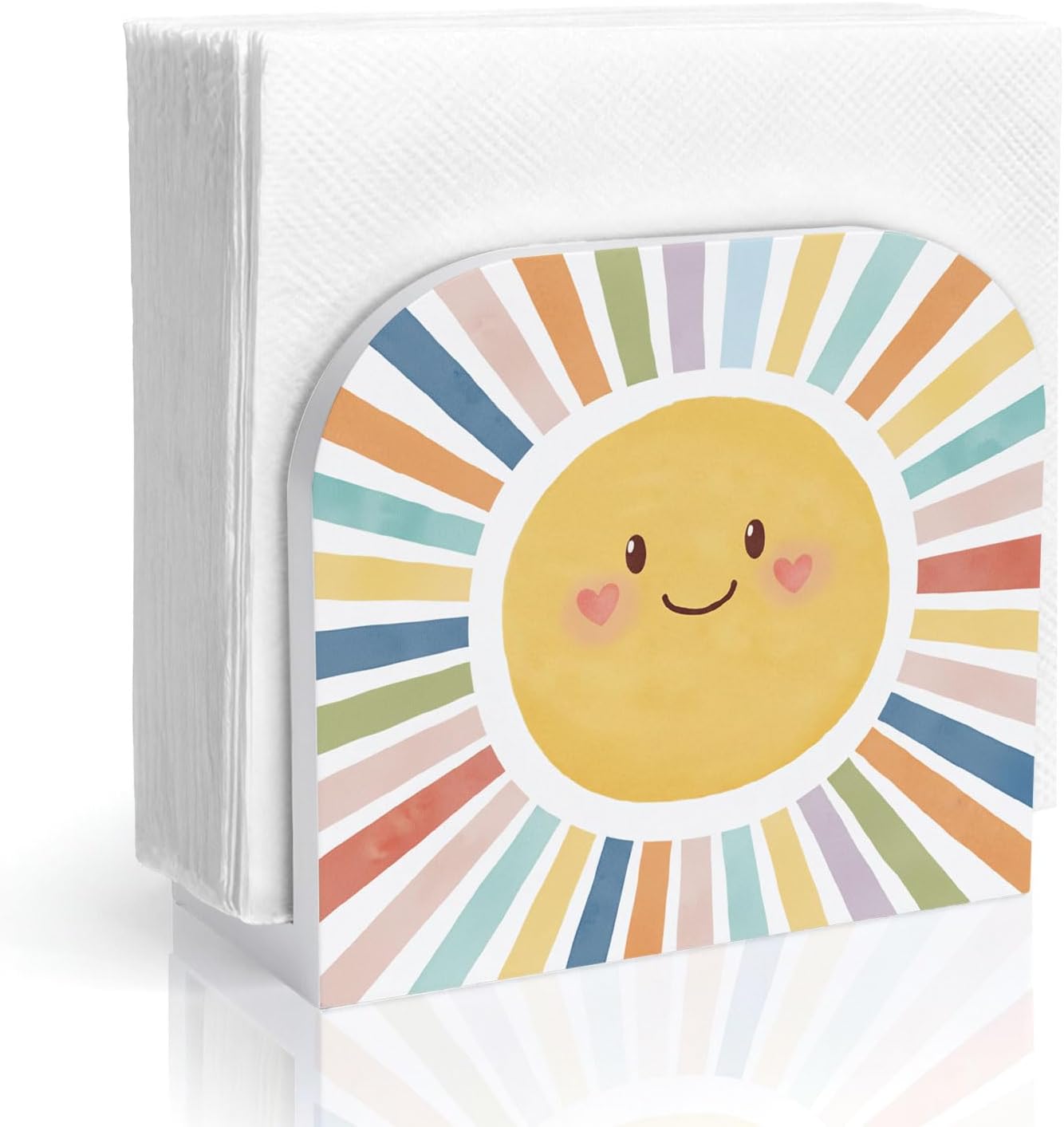 Boho Sun Wood Napkin Holder, Colorful Boho Sunshine Wooden Standing Napkin Dispenser for Table Kitchen Dining Room Kids Bedroom Nursery Playroom Decorations