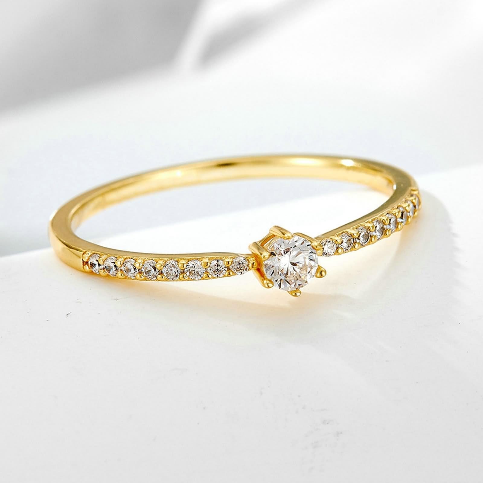 Anillos bohemios para mujer, apilables, estrechos, con moissanita, oro amarillo, regalos únicos