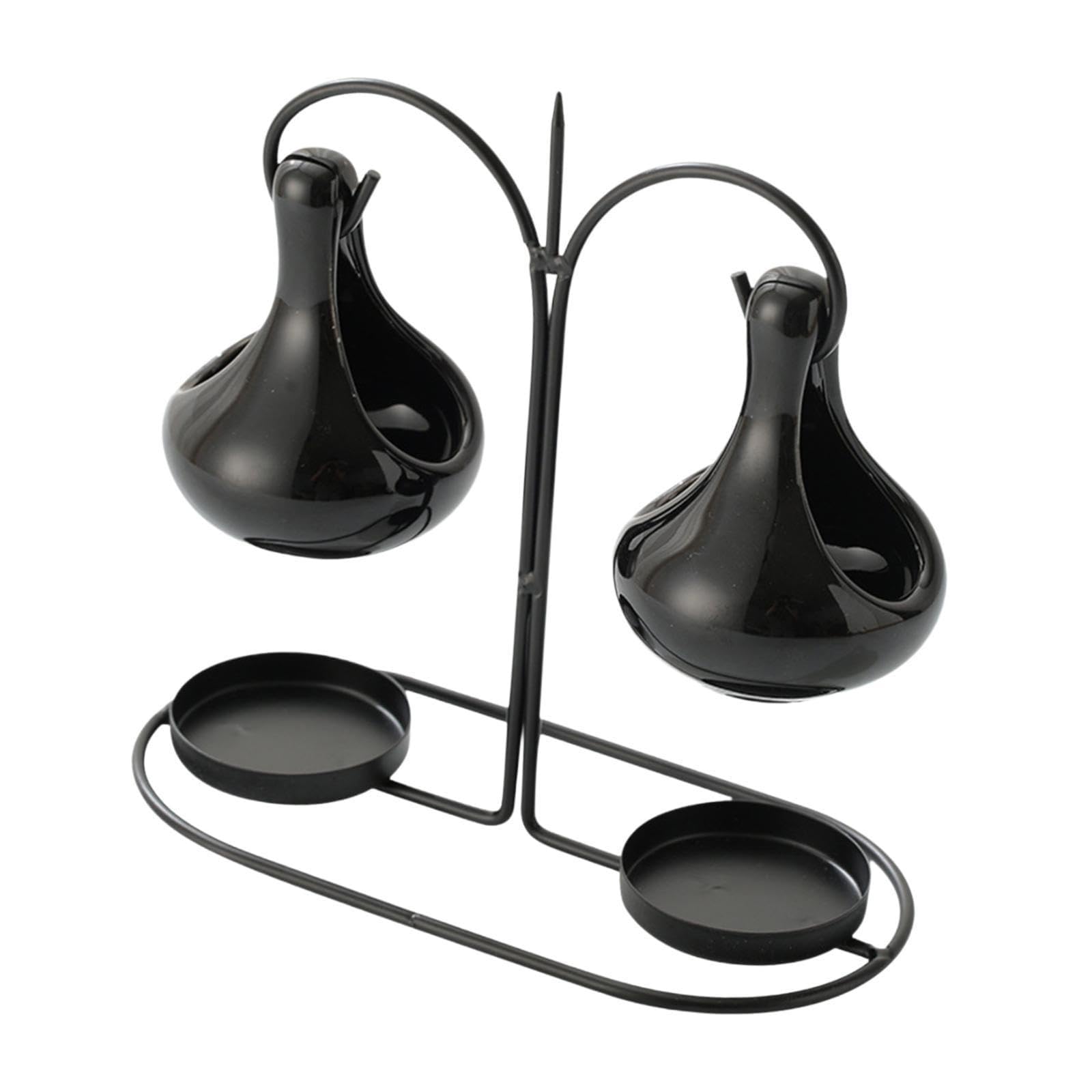 Metal Tealight Holder Hanging Double Ceramics Aromatherapies Melt Diffuser For Relaxation Warmer(Black)
